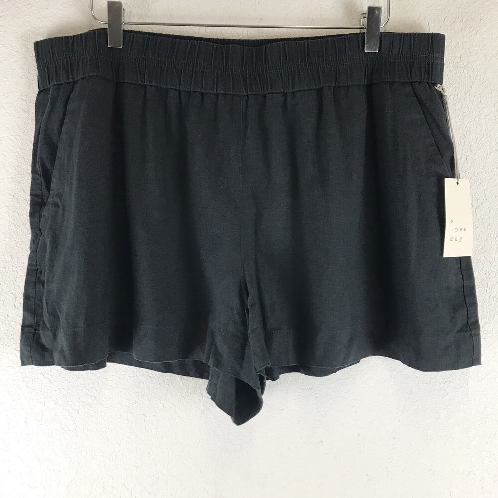 NWT A New Day Linen Blend Elastic Waist Shorts Dark Gray Pockets Summer Size XXL